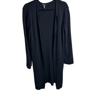 111 STATE Women's Medium Wool Blend Long Line Black Cardigan Sweater Open Front